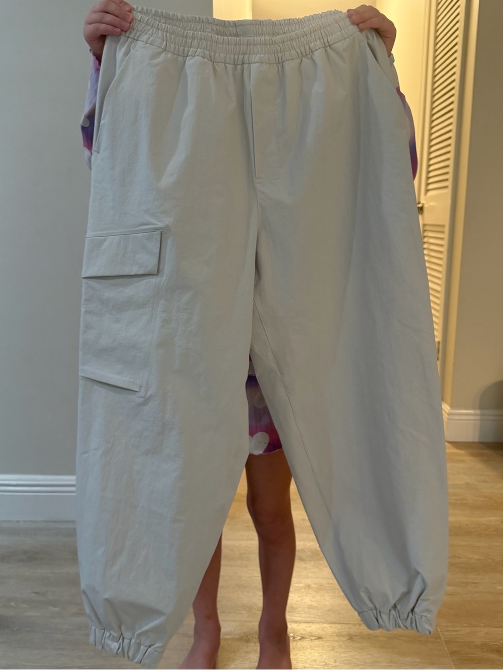 lululemon athletica Lab Light Beige/white Elastic Waist Pants